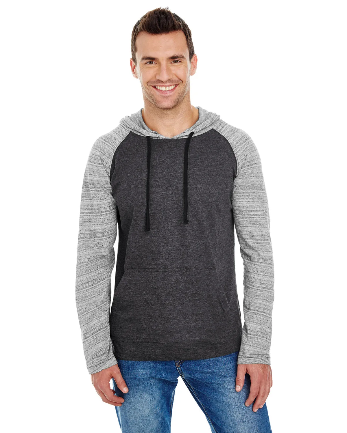 Adult Raglan Sleeve Striped Jersey Hooded T-Shirt