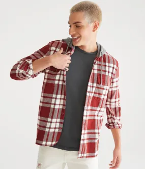 Aeropostale Mens' Hooded Flannel Shirt - Dark Brown - Size XL - Cotton - Teen Fashion & Clothing Friar Brown