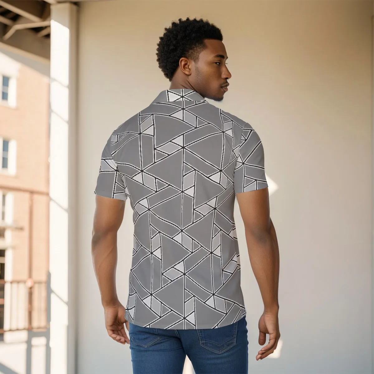 All-Over Print Men's Shirt J 43 silver and black print