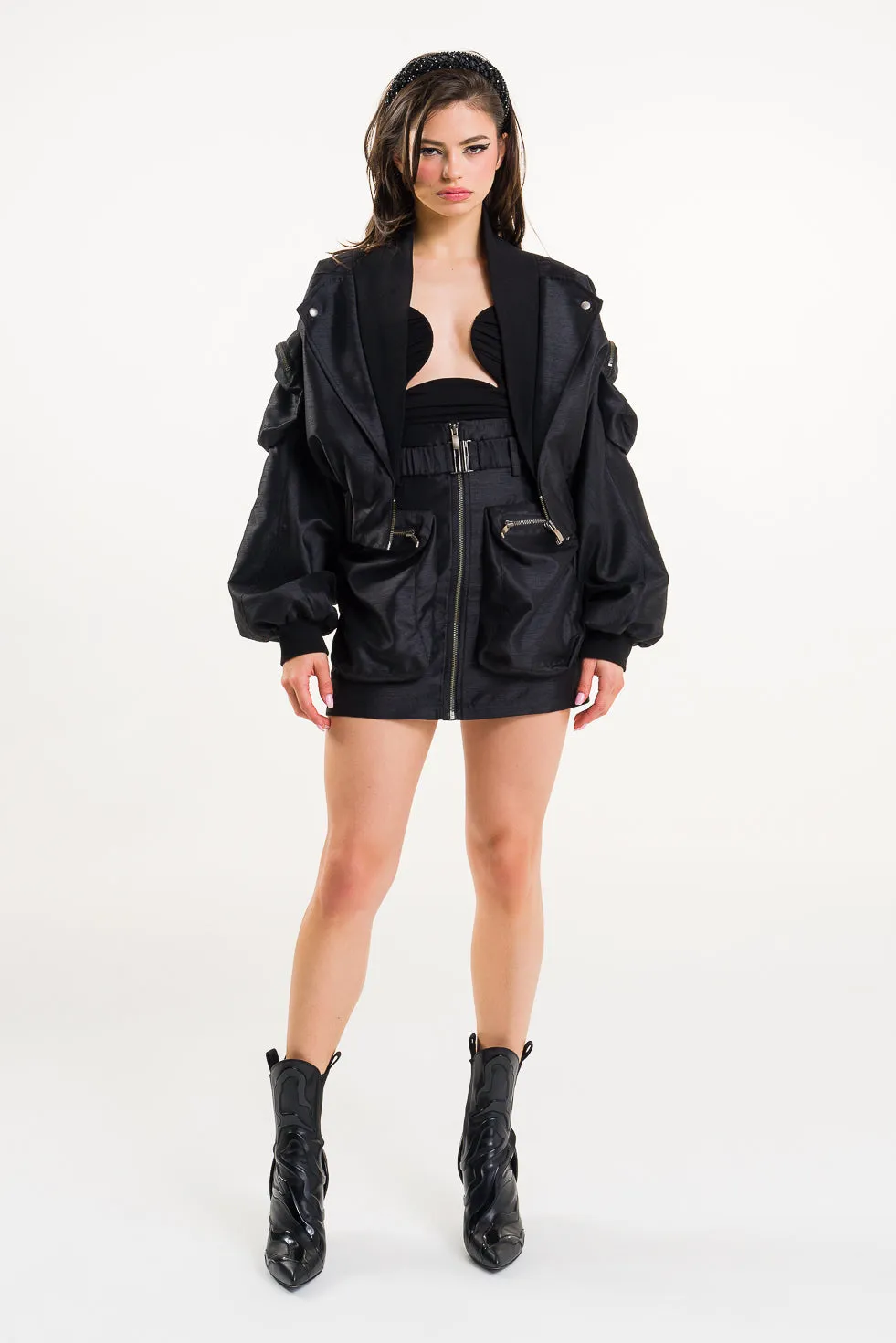 'AMI'  Cropped Trimmed Shell Cargo Bomber