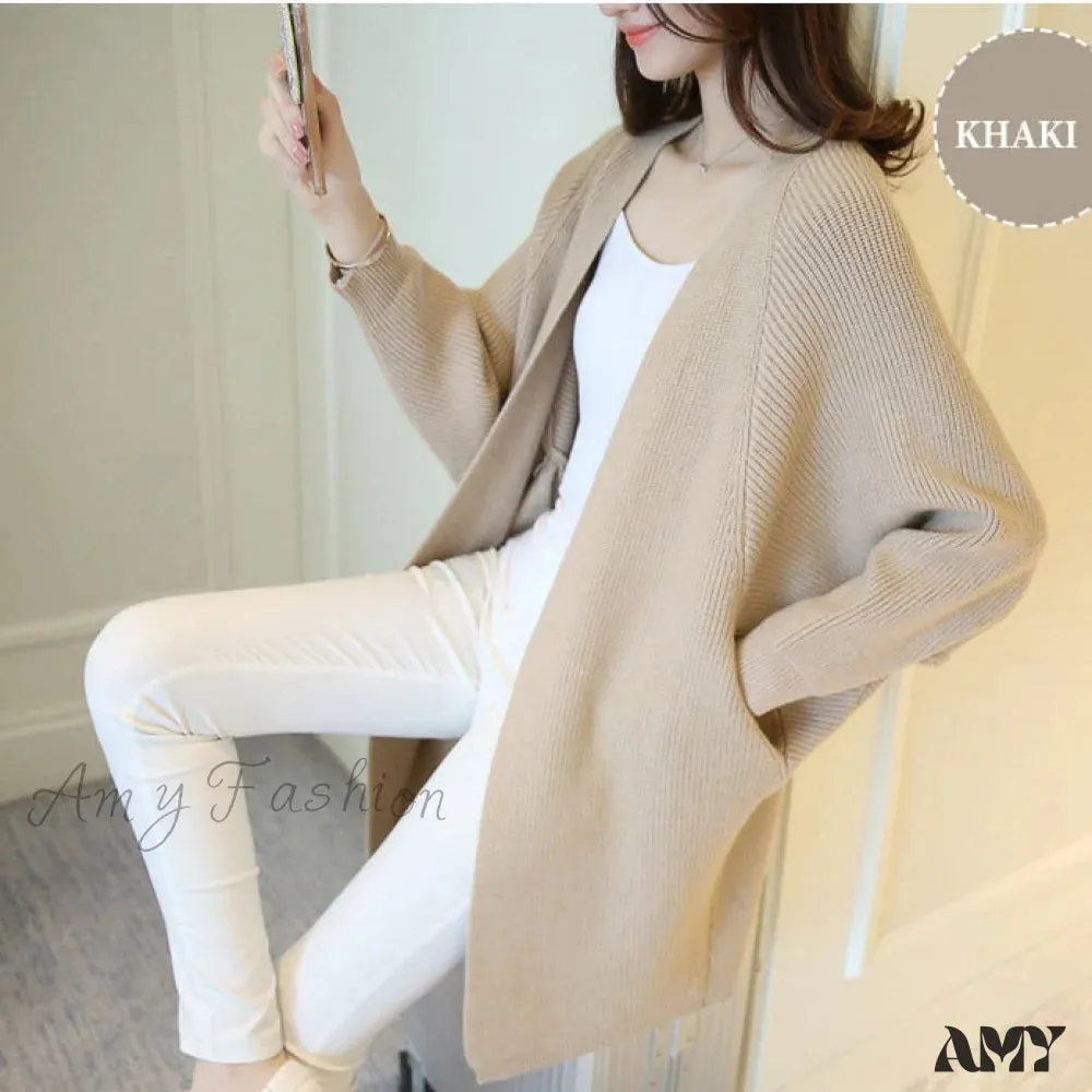 Amy Fashion - Bat Sleeve Knitted Plus Size Jacket Loose Ladies Sweaters Cardigans