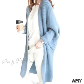 Amy Fashion - Bat Sleeve Knitted Plus Size Jacket Loose Ladies Sweaters Cardigans