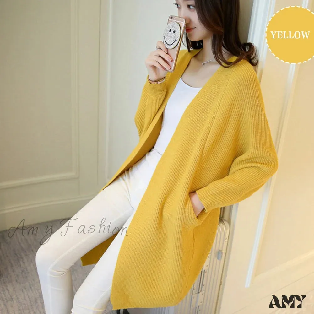 Amy Fashion - Bat Sleeve Knitted Plus Size Jacket Loose Ladies Sweaters Cardigans