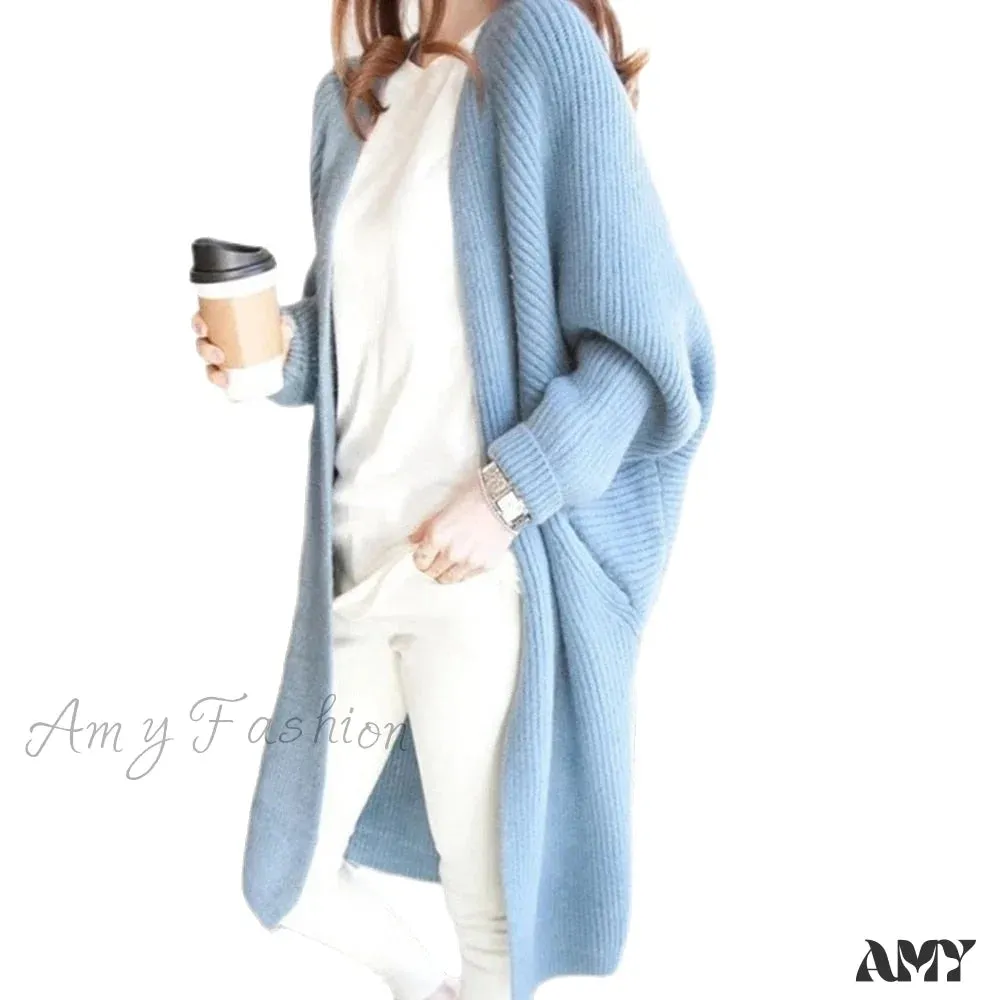 Amy Fashion - Bat Sleeve Knitted Plus Size Jacket Loose Ladies Sweaters Cardigans