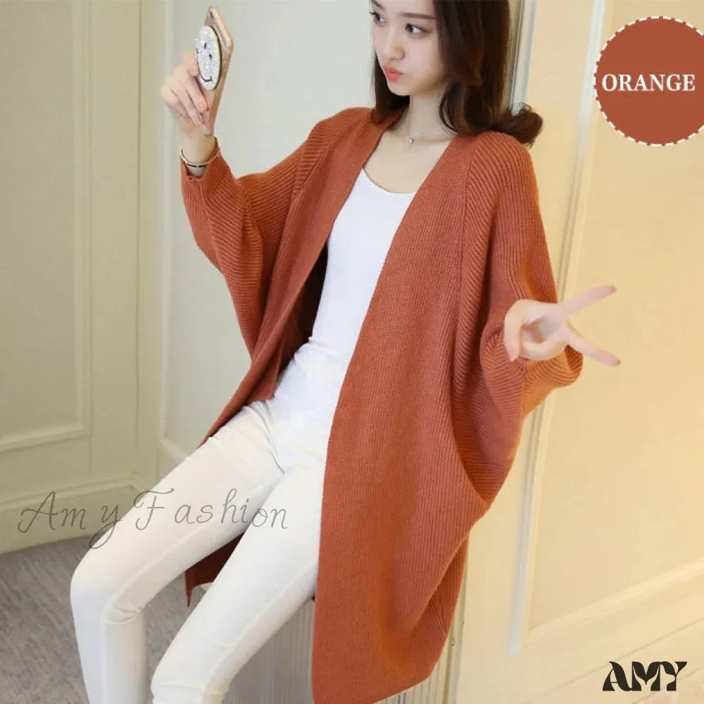 Amy Fashion - Bat Sleeve Knitted Plus Size Jacket Loose Ladies Sweaters Cardigans