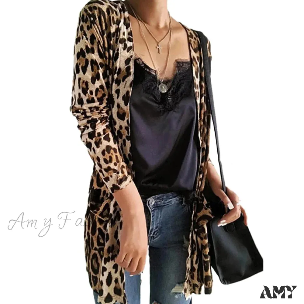 Amy Fashion - Fashion Sweaters Long Sleeve Leopard Print Knitted Top