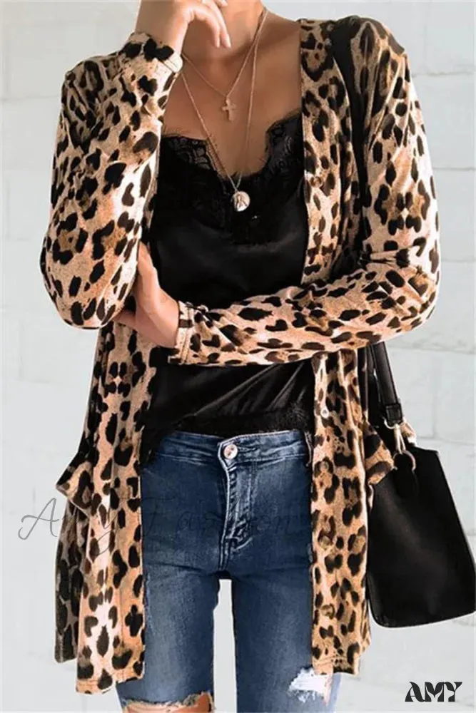 Amy Fashion - Fashion Sweaters Long Sleeve Leopard Print Knitted Top