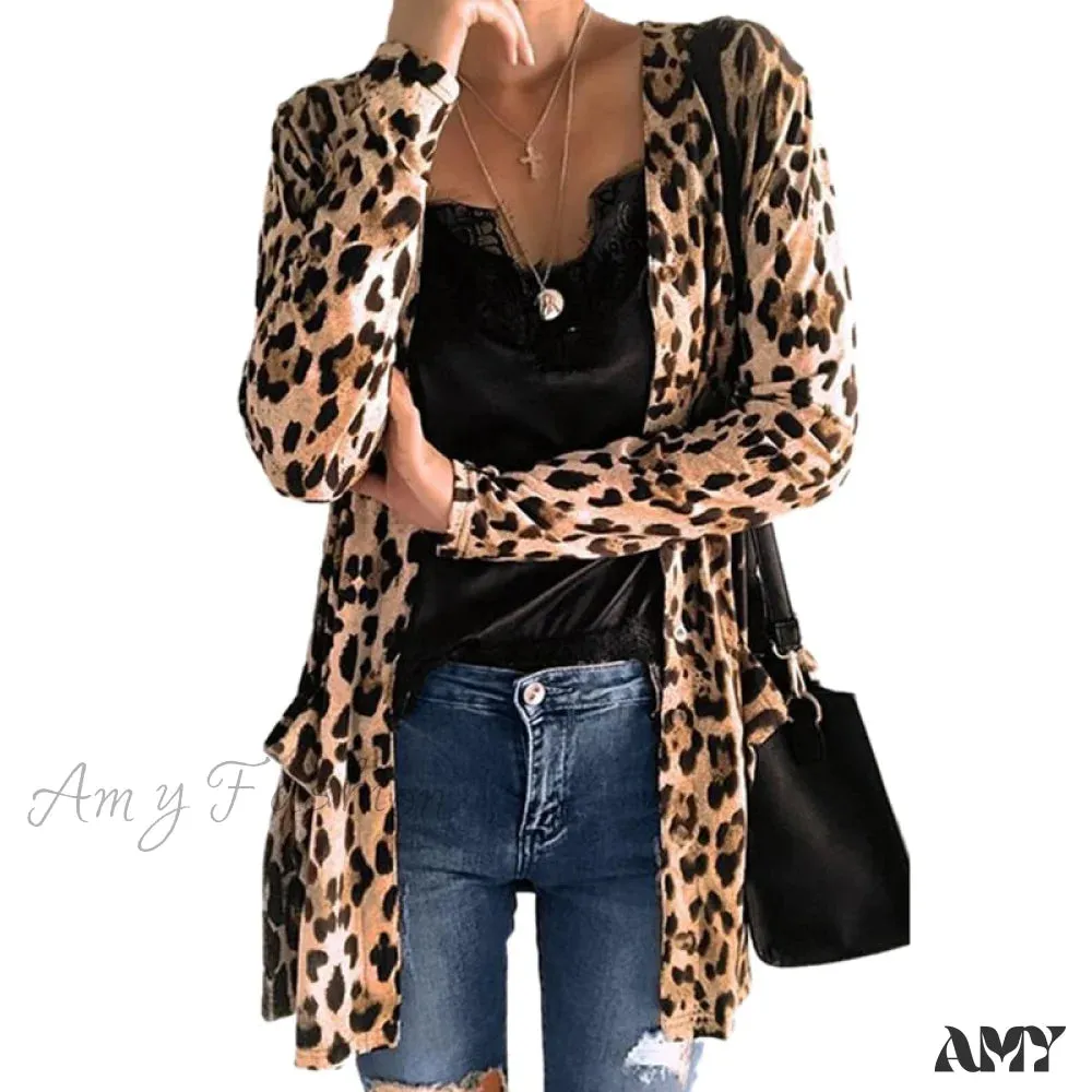 Amy Fashion - Fashion Sweaters Long Sleeve Leopard Print Knitted Top