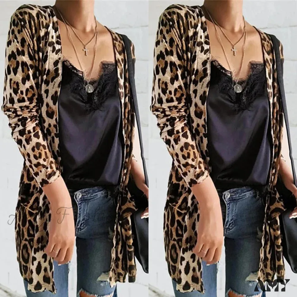 Amy Fashion - Fashion Sweaters Long Sleeve Leopard Print Knitted Top