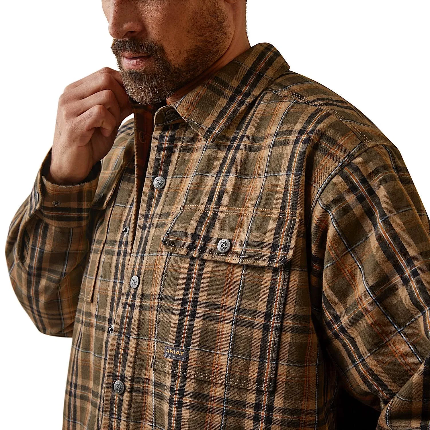 ARIAT Mens Rebar Flannel Insulated Shirt Jacket Wren Plaid