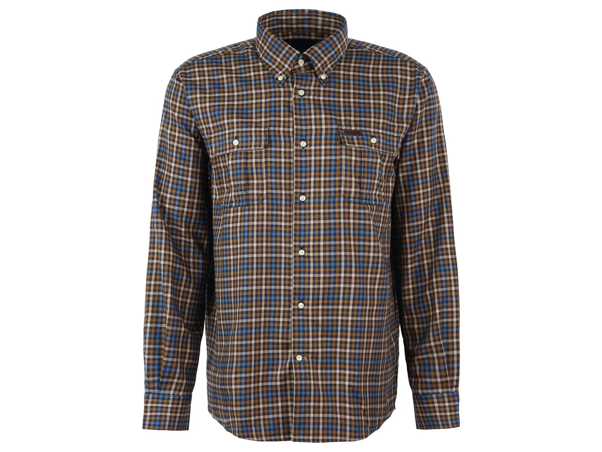 Barbour Foss Tailored Buttondown Collar Shirt in Navy & Tan Plaid