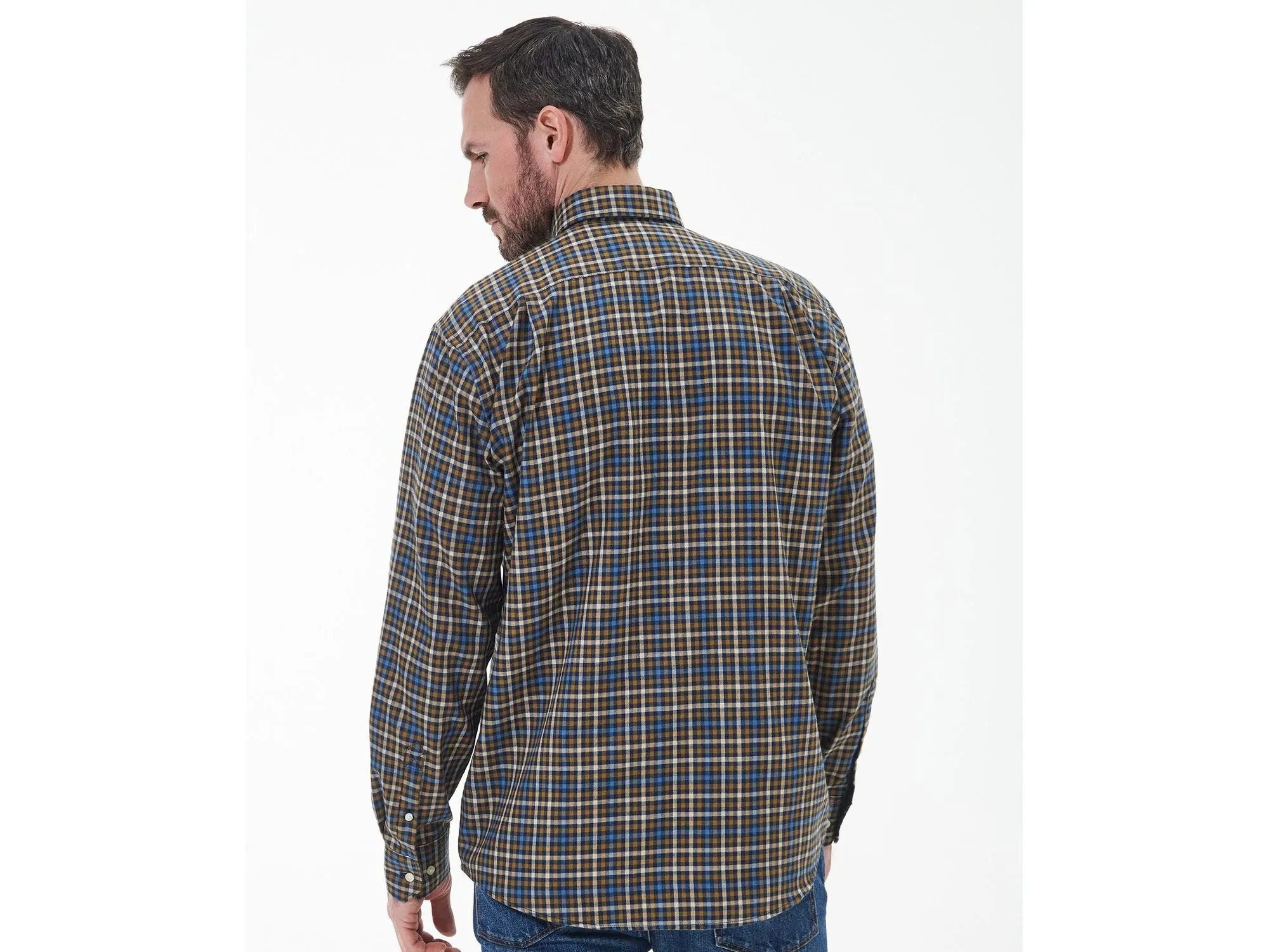 Barbour Foss Tailored Buttondown Collar Shirt in Navy & Tan Plaid