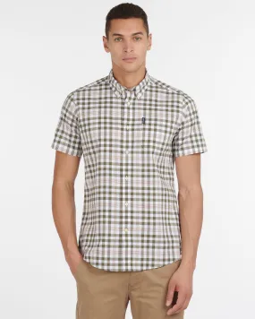 Barbour Gingham 26 Olive and White Short Sleeve Button Down Collar Tailored Fit Shirt