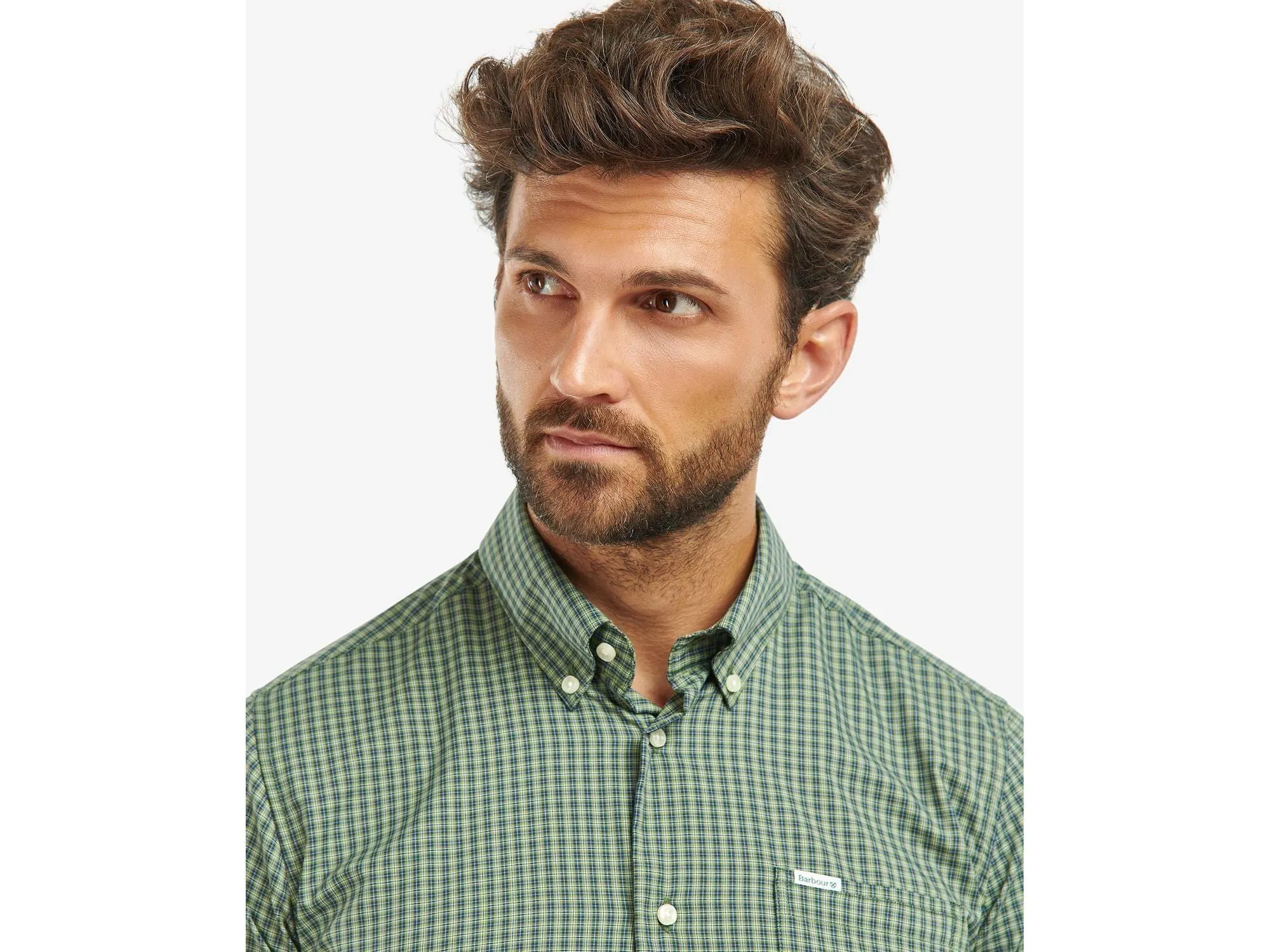 Barbour Grove Long-Sleeved Tailored Button-Down Performance Shirt in Olive