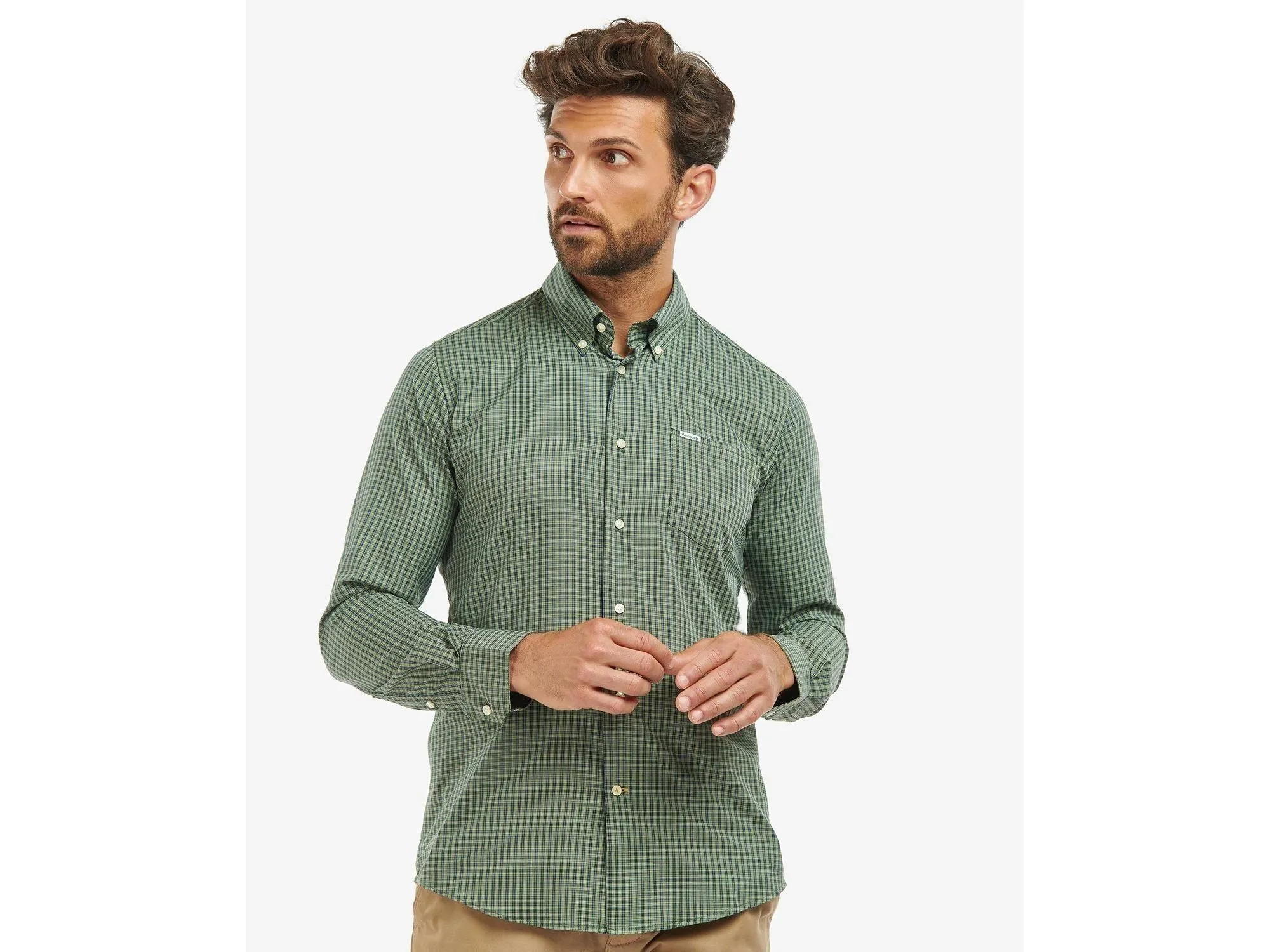 Barbour Grove Long-Sleeved Tailored Button-Down Performance Shirt in Olive