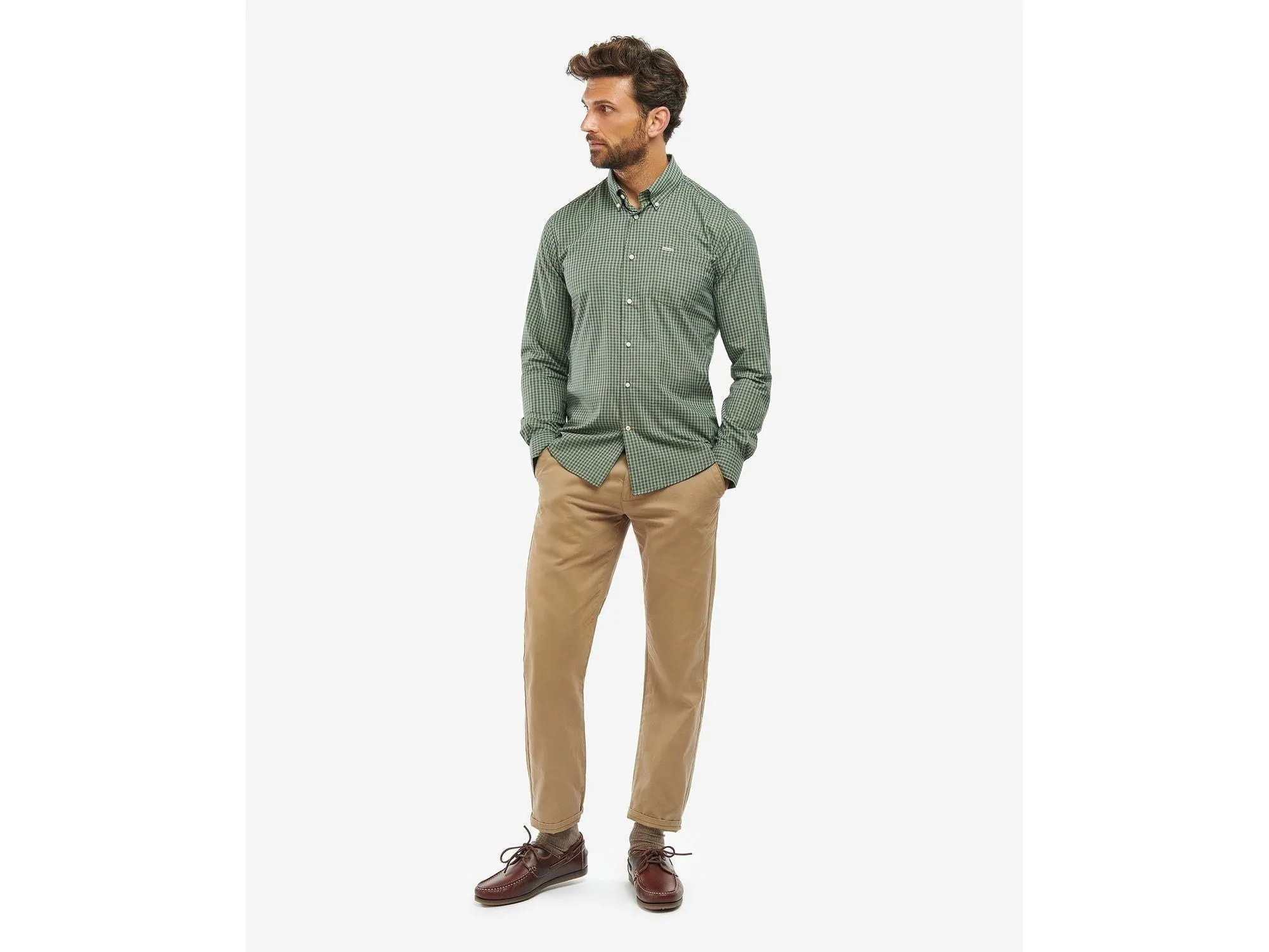 Barbour Grove Long-Sleeved Tailored Button-Down Performance Shirt in Olive