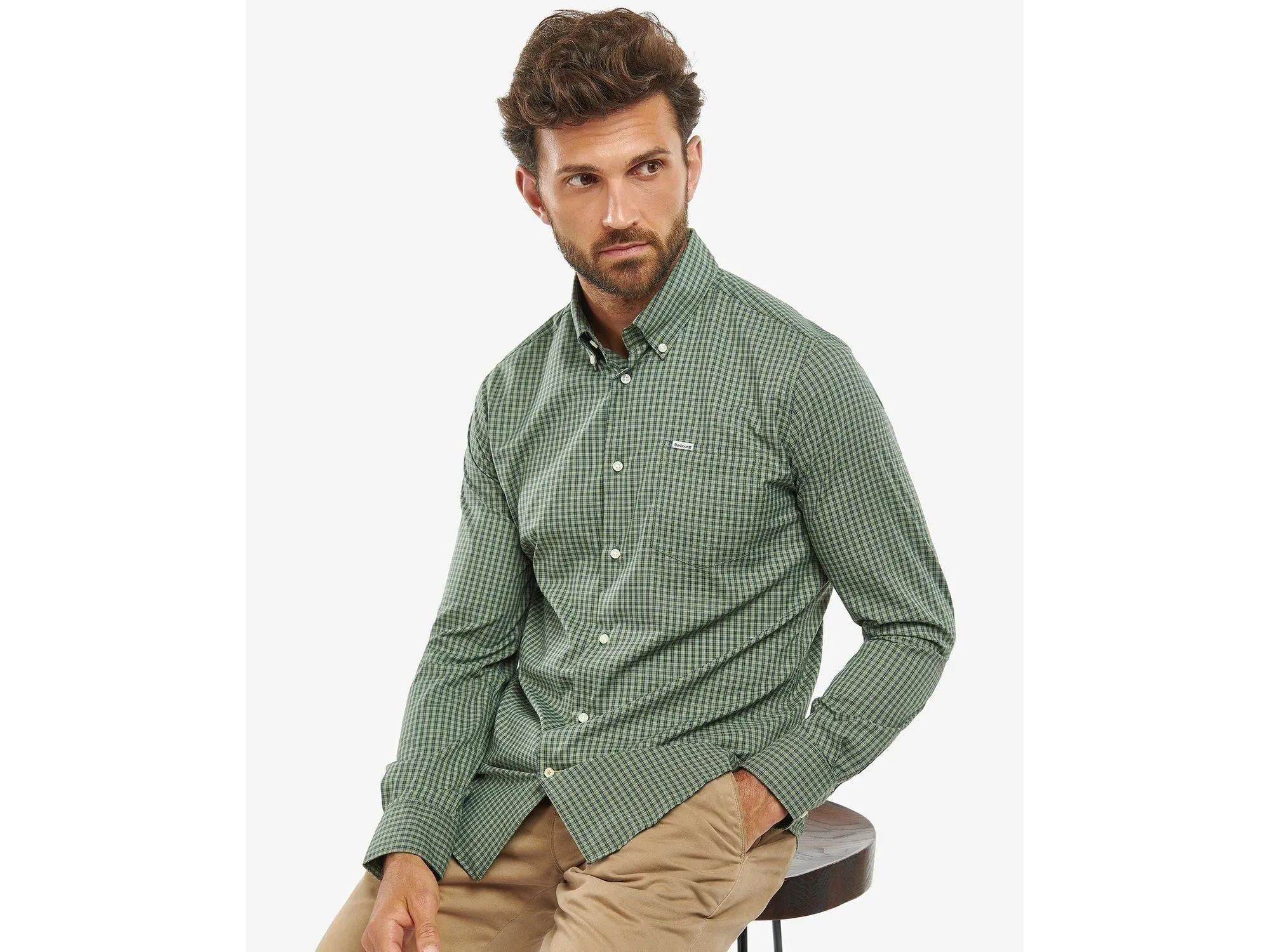 Barbour Grove Long-Sleeved Tailored Button-Down Performance Shirt in Olive