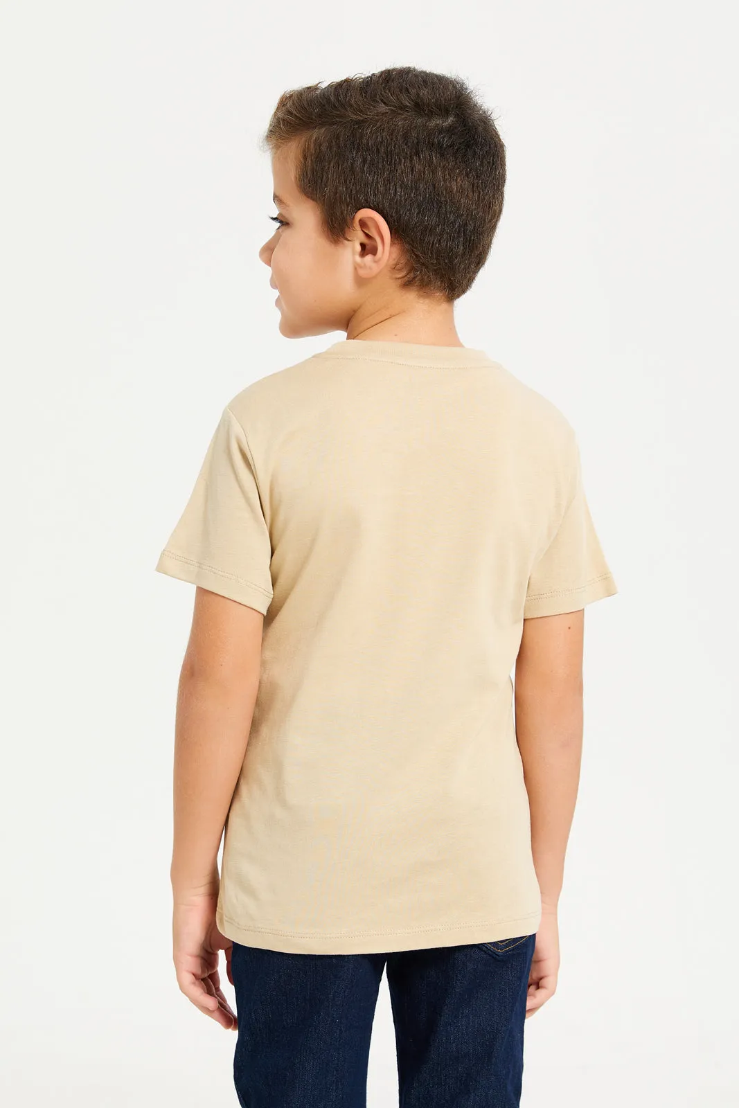 Boys Brown Plain T-Shirt With Bag