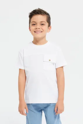 Boys White Oversized Flap Pocket T-Shirt