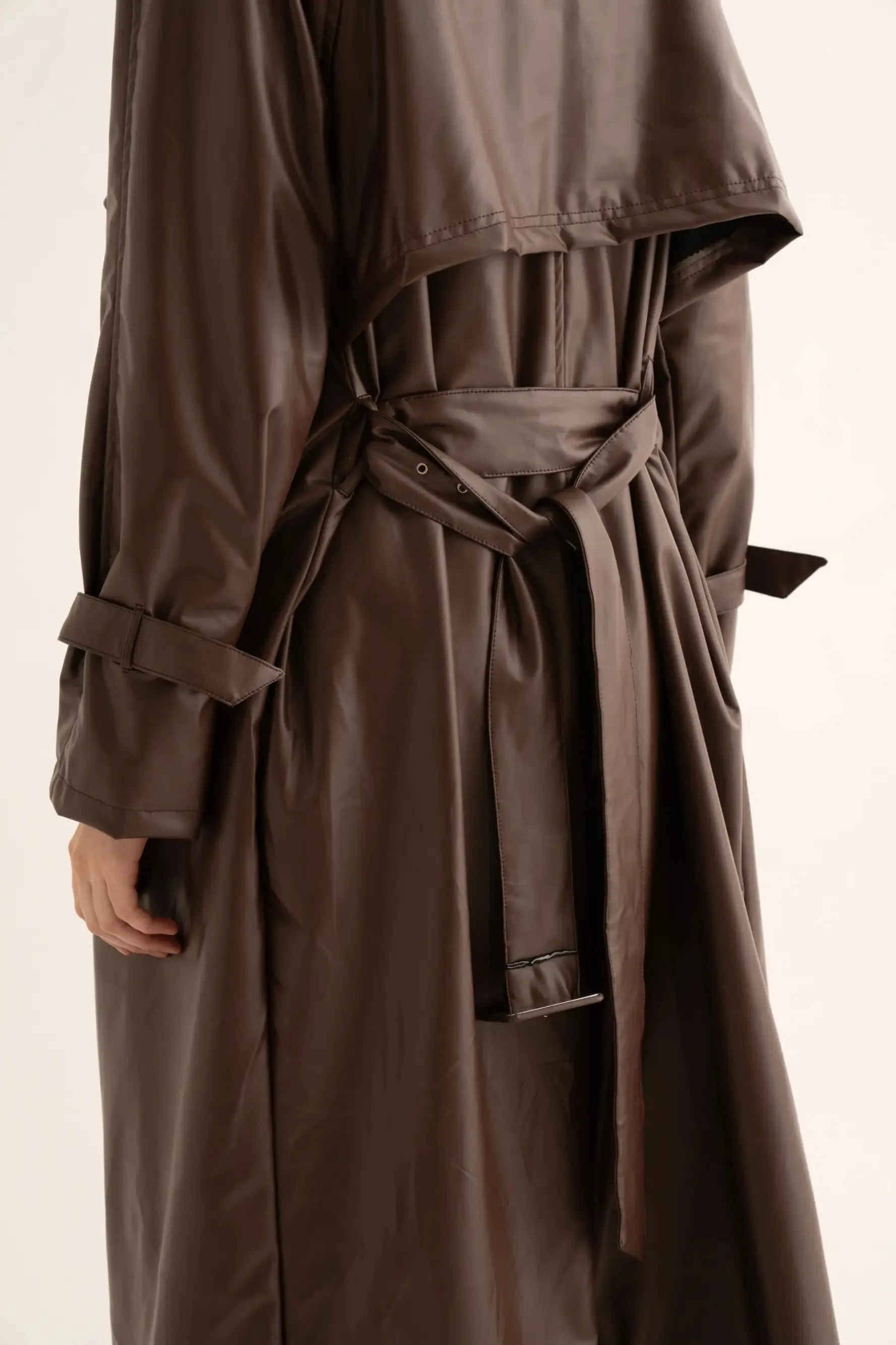 Brown Faux Leather Trench and Cargo Pants Co-ord Set