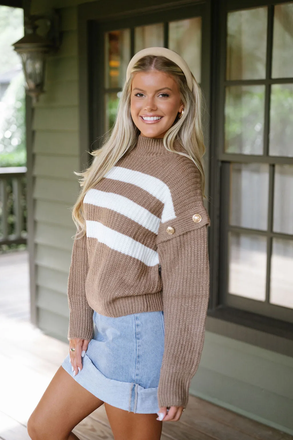 Button Detail Sweater- Mocha