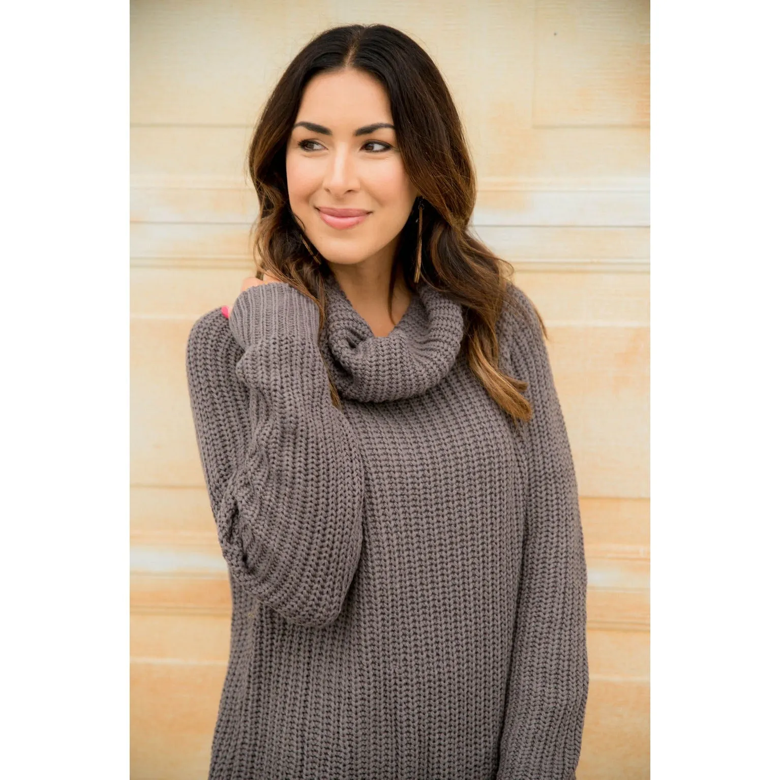 Chunky Knit Cowl Neck Tunic