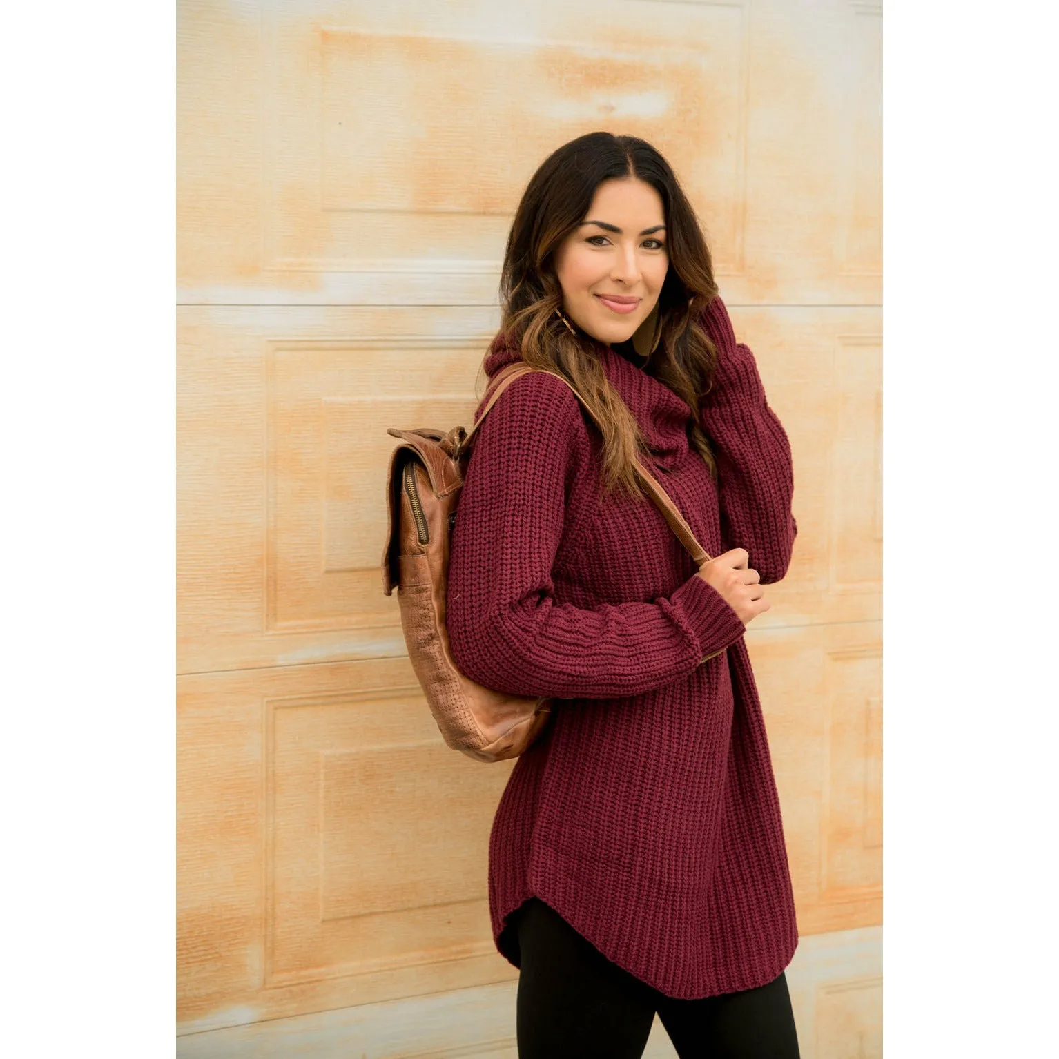 Chunky Knit Cowl Neck Tunic