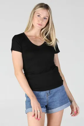 CLASSIC STYLE SHORT SLEEVE V-NECK T-SHIRT (BLACK