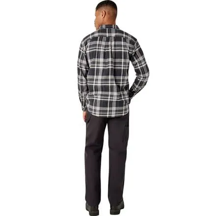 Dickies Men's Long Sleeve Loose Flannel Flex Shirt color Black Gray Multi Plaid