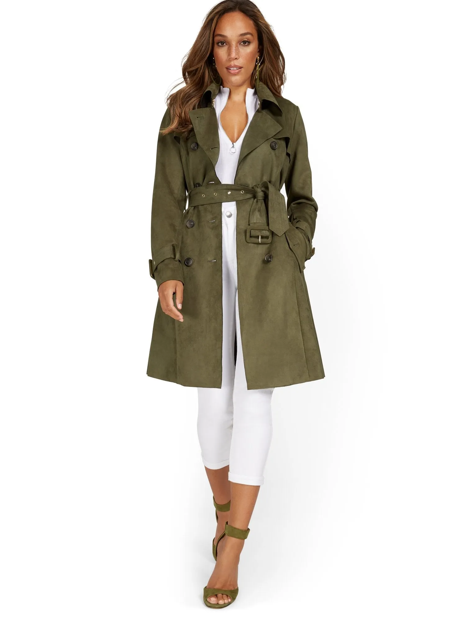 Faux-Suede Belted Trenchcoat