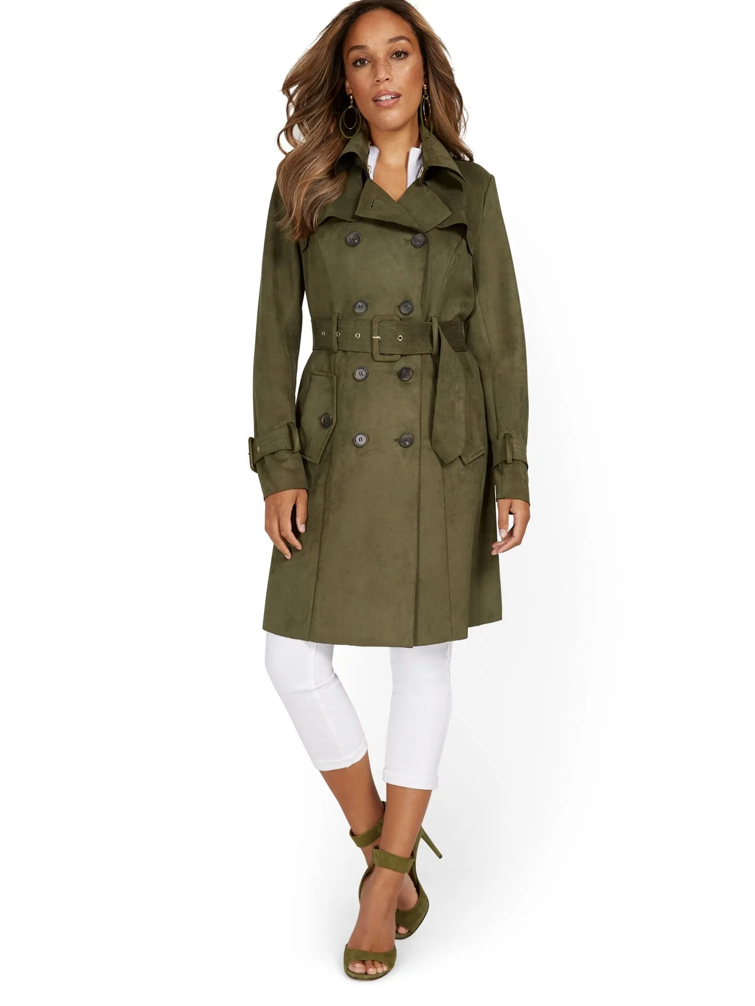 Faux-Suede Belted Trenchcoat