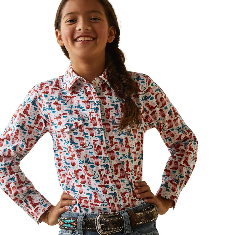 Girl's Ariat Blazin Boots Print Long Sleeve Snap Shirt