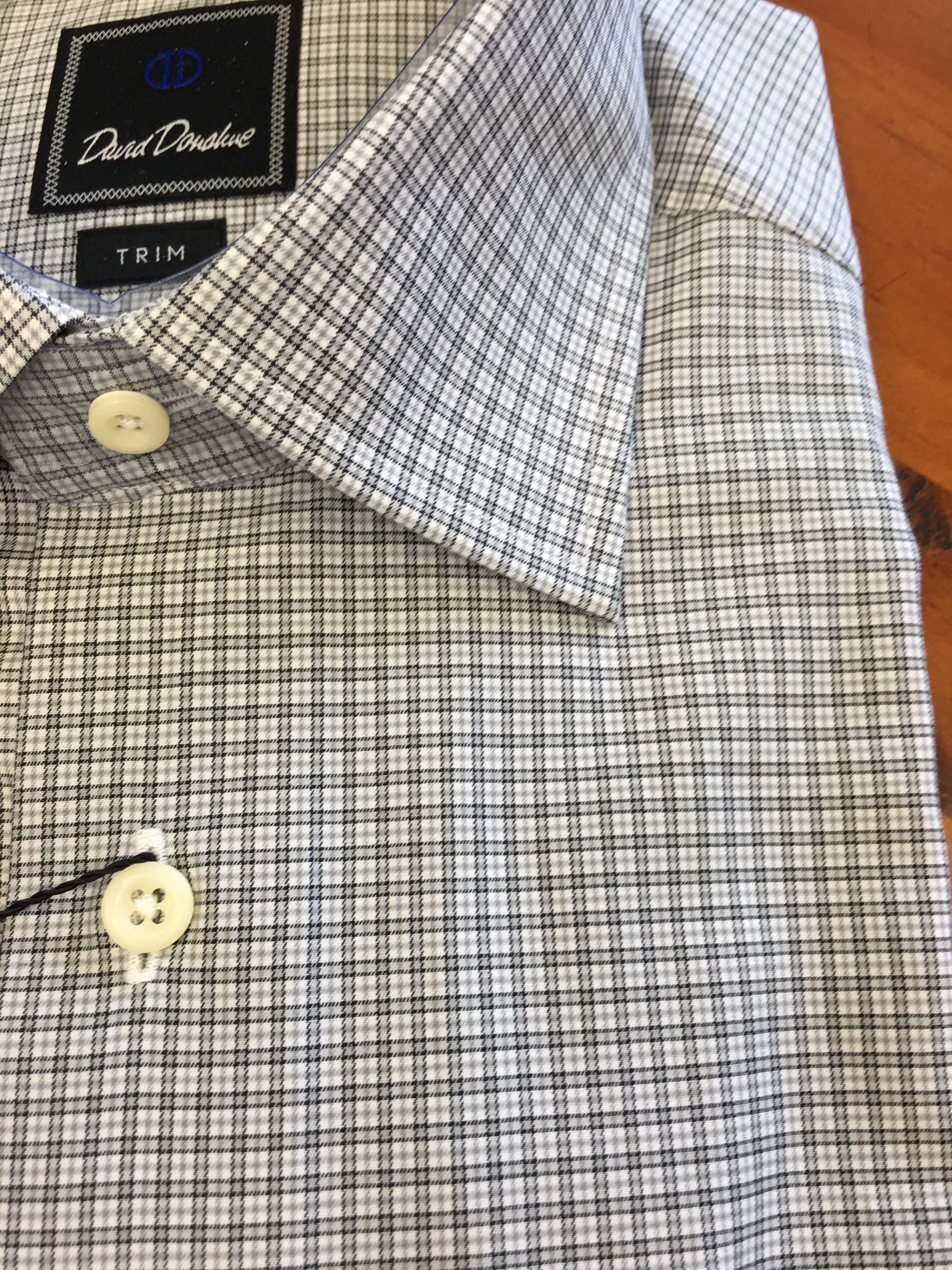 Grey Mirco Check Spread Collar Trim Fit