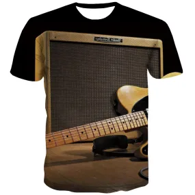 Guitar T shirts Men Music T-shirts 3d Wooden T shirts Funny Metal T-shirts Graphic