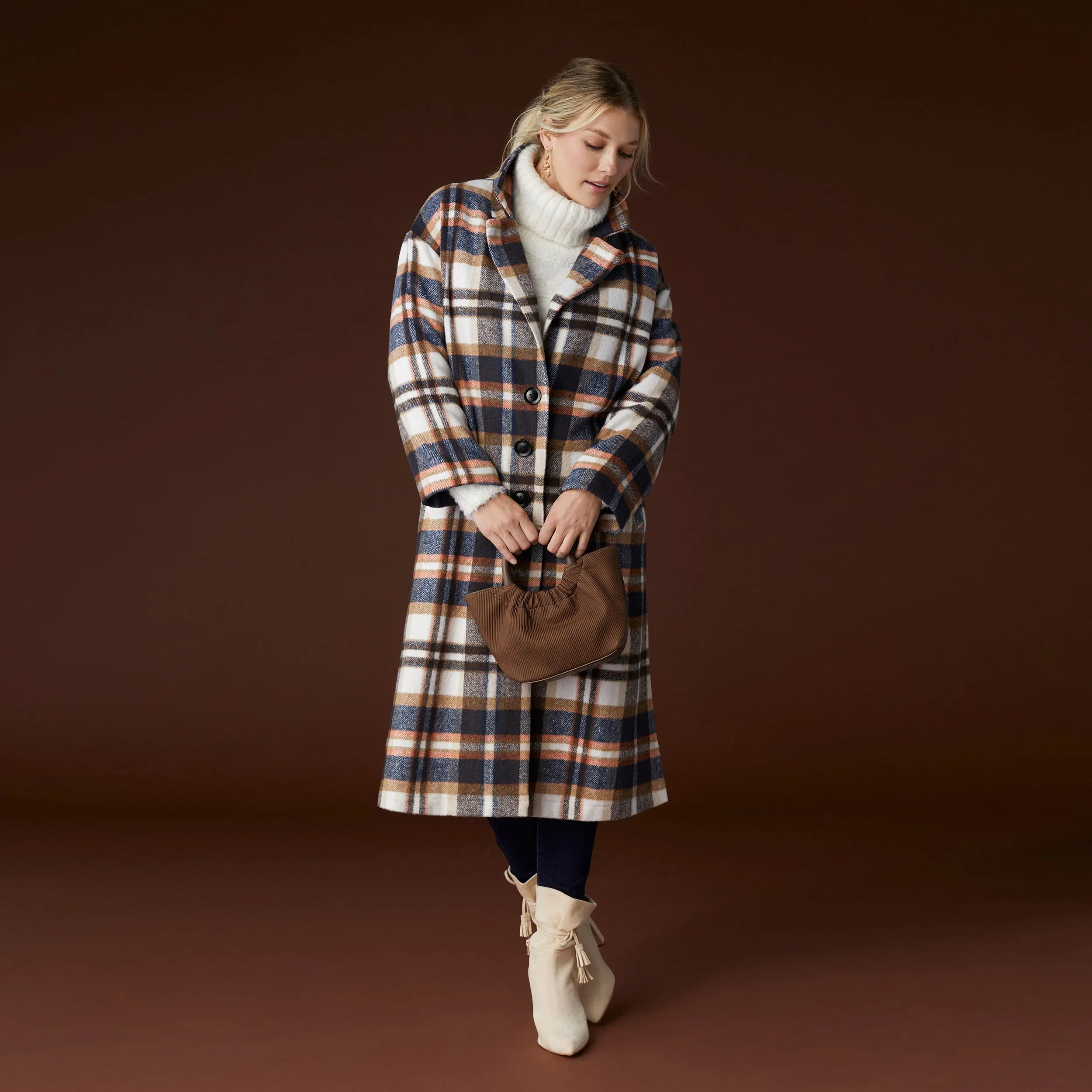 Hope Oversized Plaid Trench Coat - Winter White/Navy