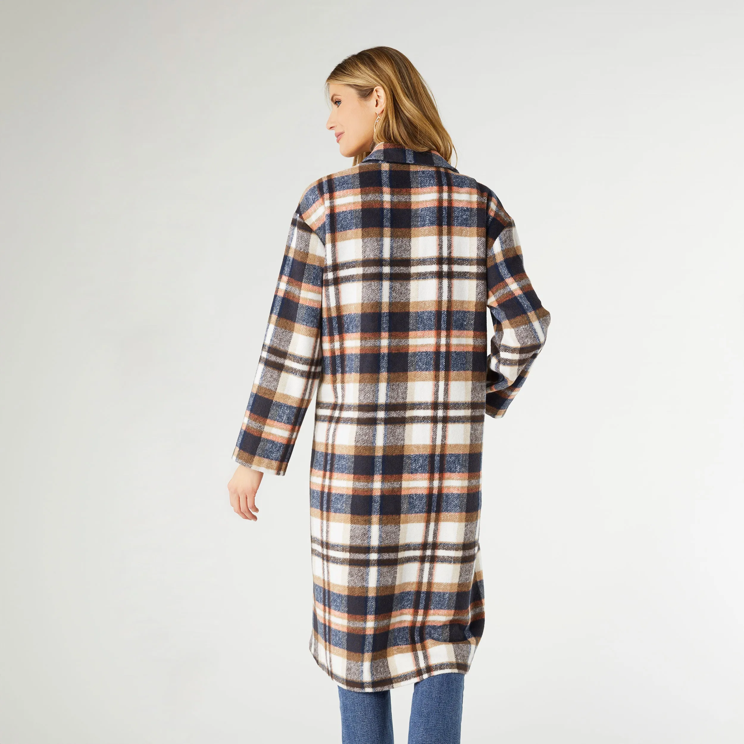 Hope Oversized Plaid Trench Coat - Winter White/Navy