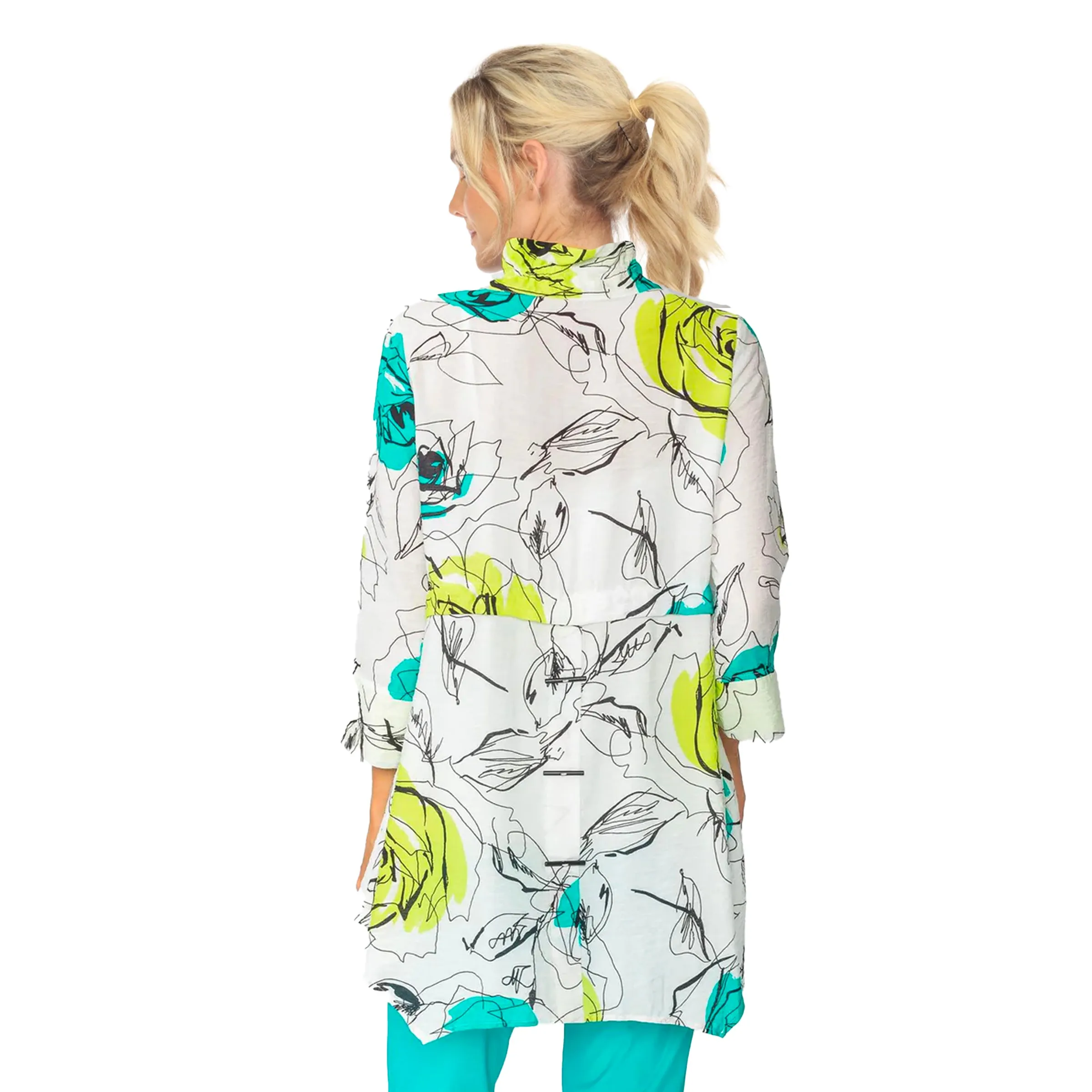 IC Collection Floral Sketch-Print Asymmetric Shirt - 6126T - Limited Sizes!