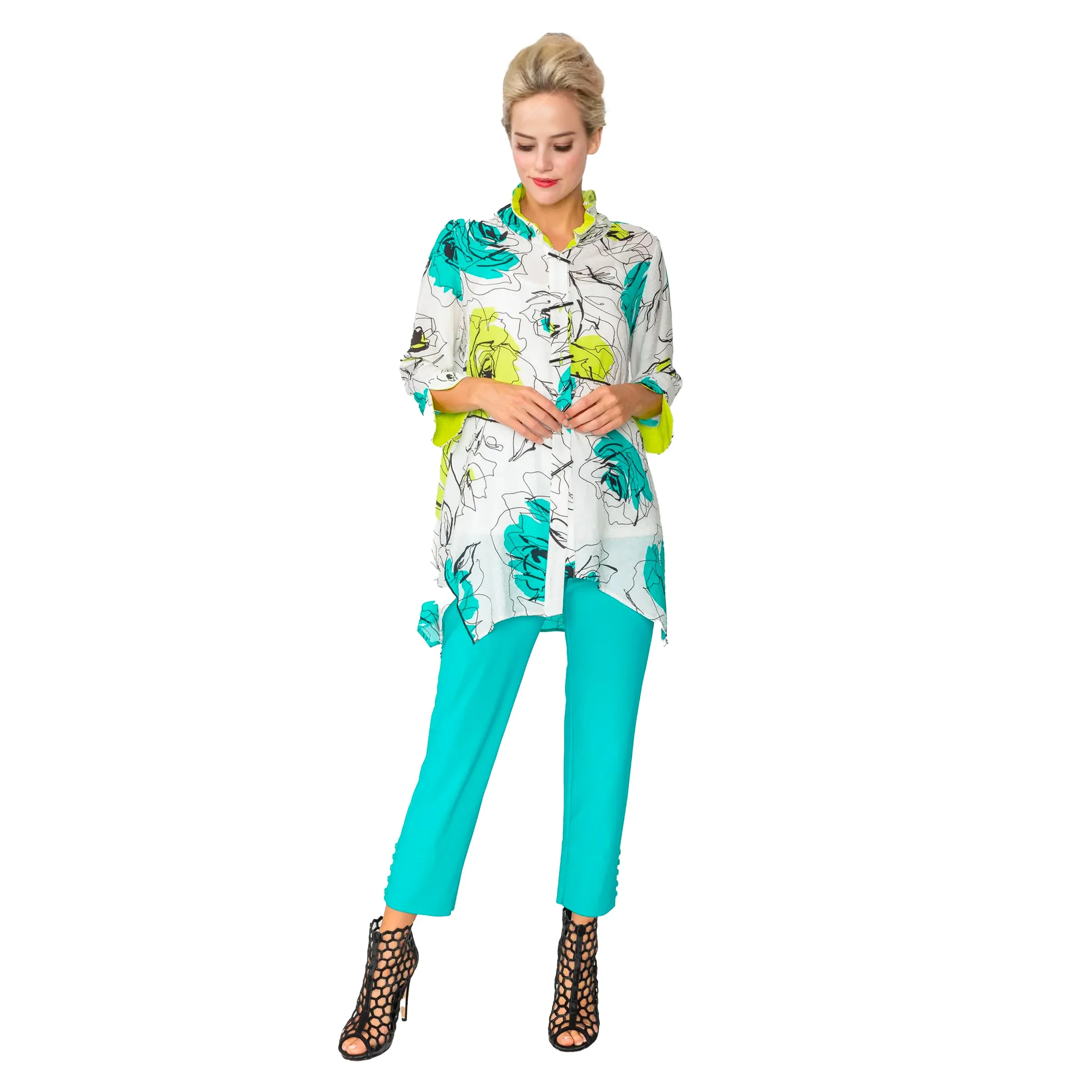 IC Collection Floral Sketch-Print Asymmetric Shirt - 6126T - Limited Sizes!