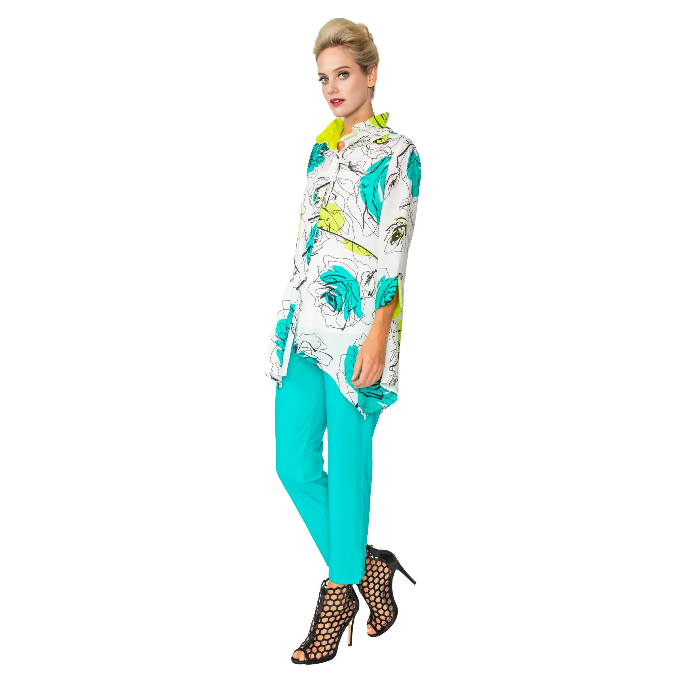 IC Collection Floral Sketch-Print Asymmetric Shirt - 6126T - Limited Sizes!