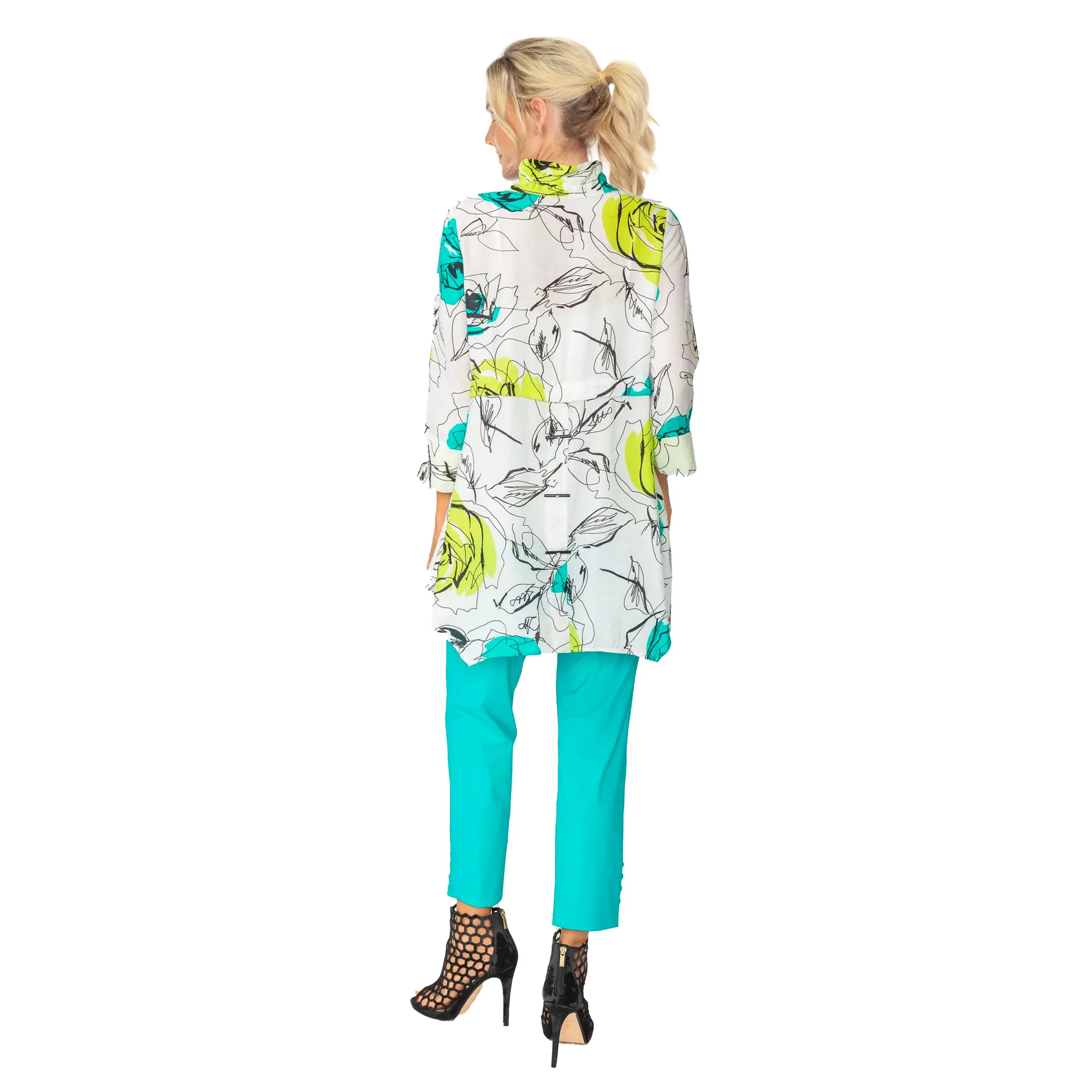 IC Collection Floral Sketch-Print Asymmetric Shirt - 6126T - Limited Sizes!