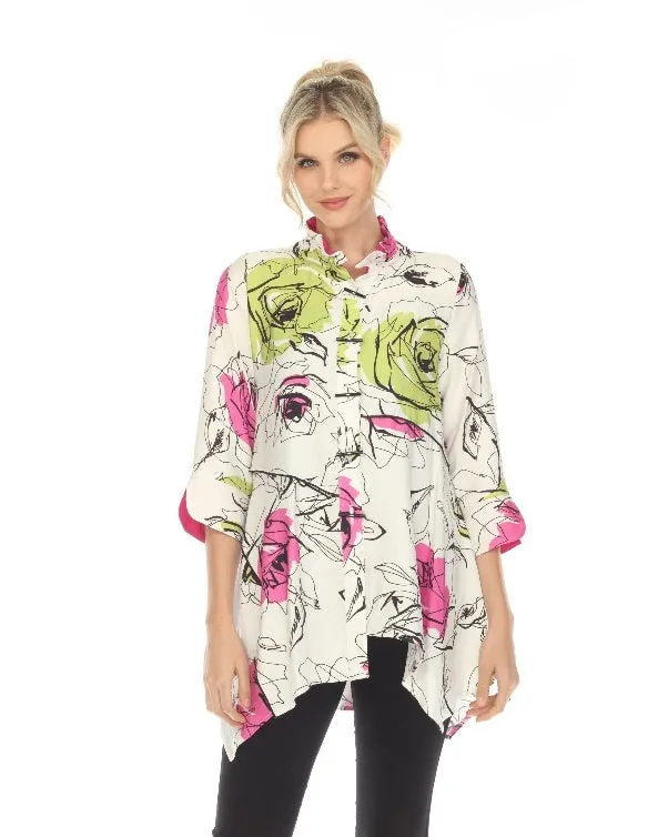 IC Collection Floral Sketch-Print Asymmetric Shirt - 6126T - Limited Sizes!