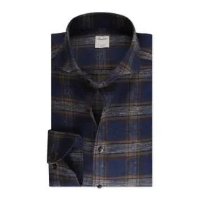 ID80374-Stenstroms Navy Brown Check Button Down