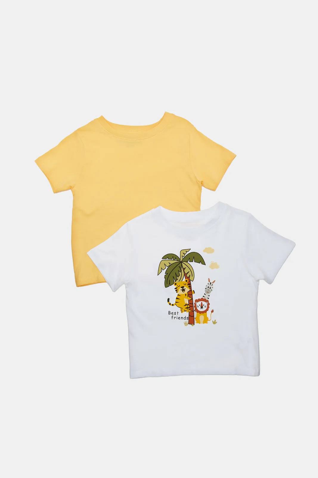 Infant Boys White And Yellow Jungle T-Shirt Set (Pack of 2)