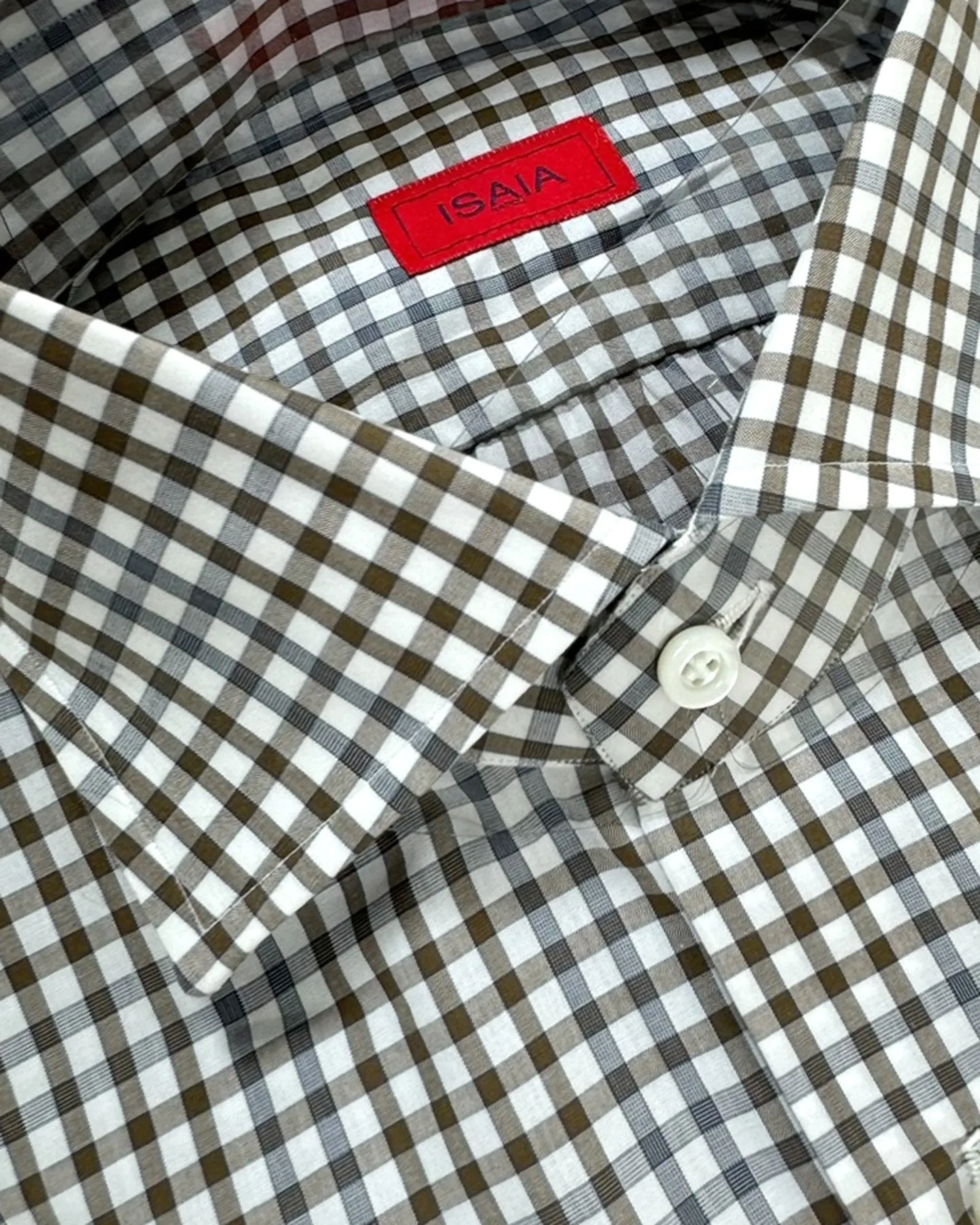 Isaia Shirt White Brown Navy 39 - 15 1/2 Regular Fit