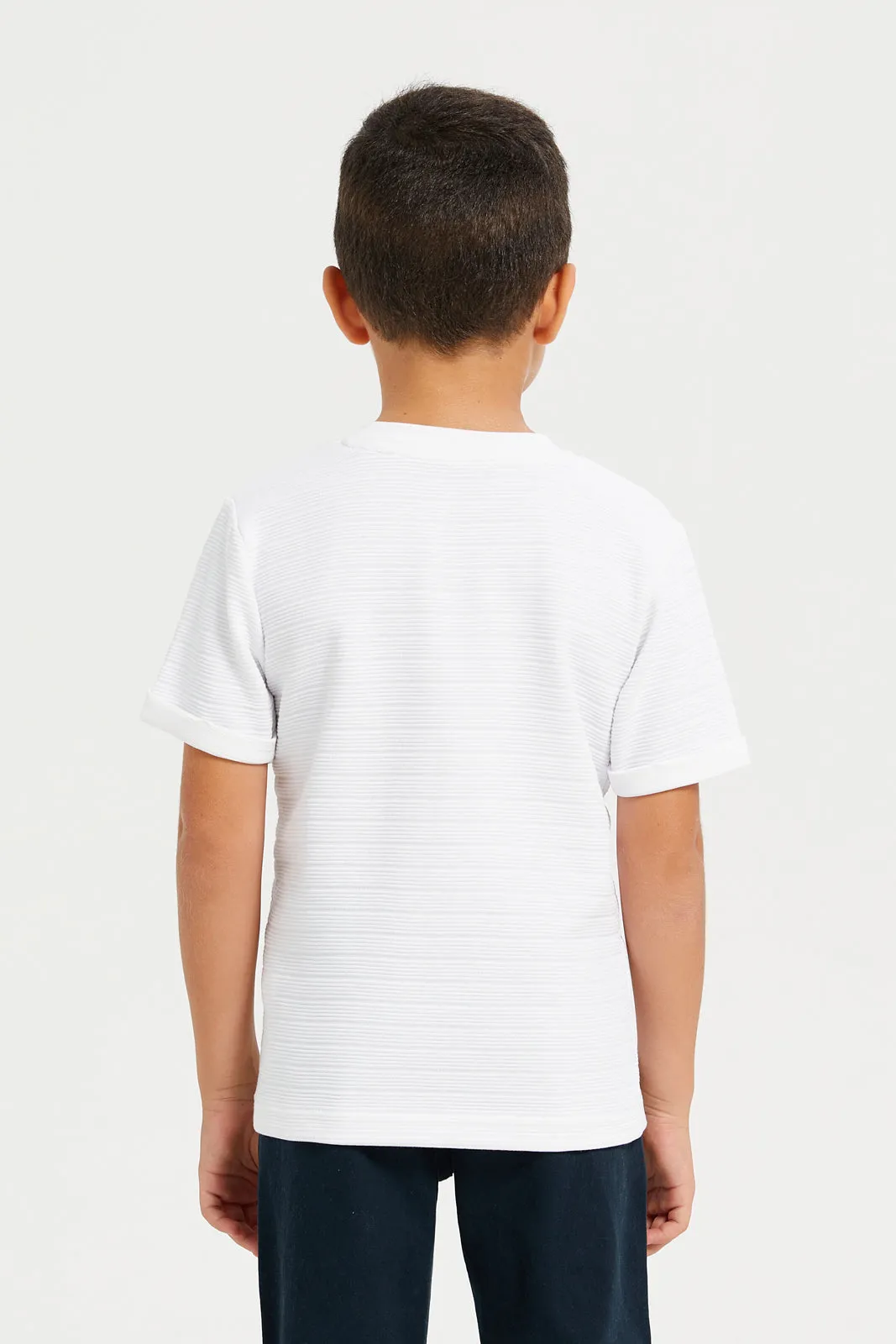 Junior Boys White Jaquard Tshirt