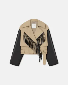 Kazia - Fringed Twill and Regenerated Leather Jacket - Beige/Black