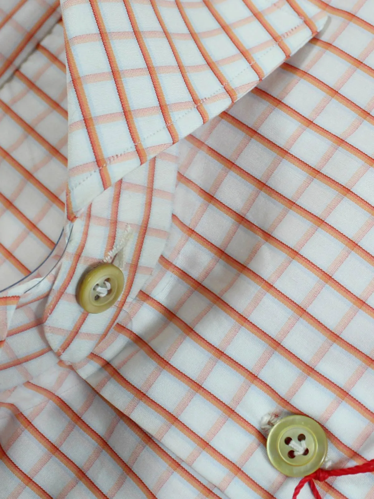 Kiton Dress Shirt White Orange Graph Check Spread Collar 43 - 17  REDUCED - SALE