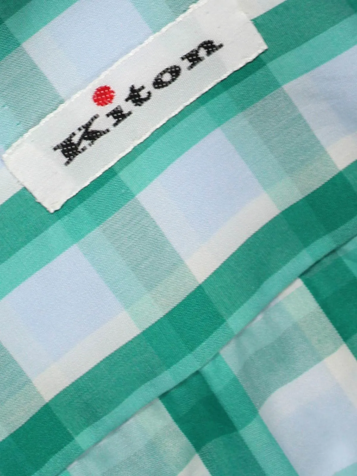 Kiton Shirt White Turquoise Green Check 39 - 15 1/2 REDUCED - SALE