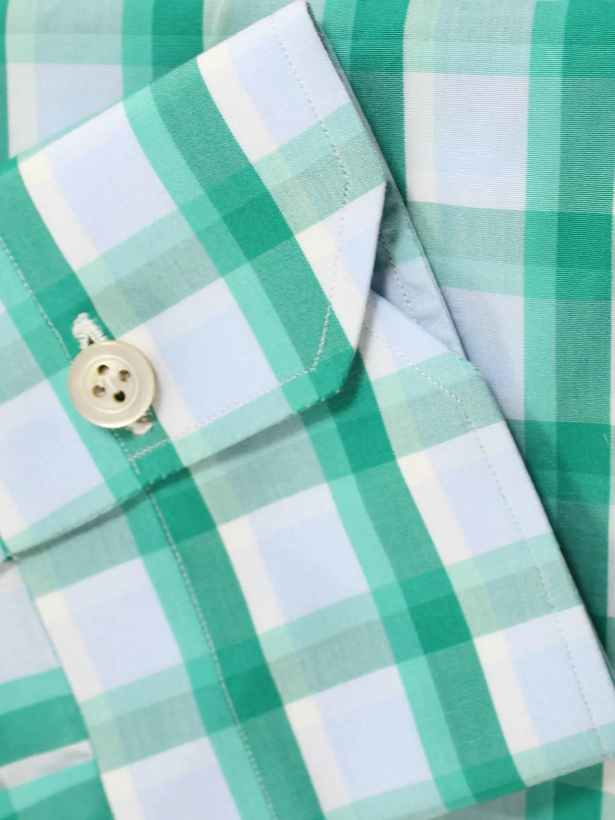 Kiton Shirt White Turquoise Green Check 39 - 15 1/2 REDUCED - SALE