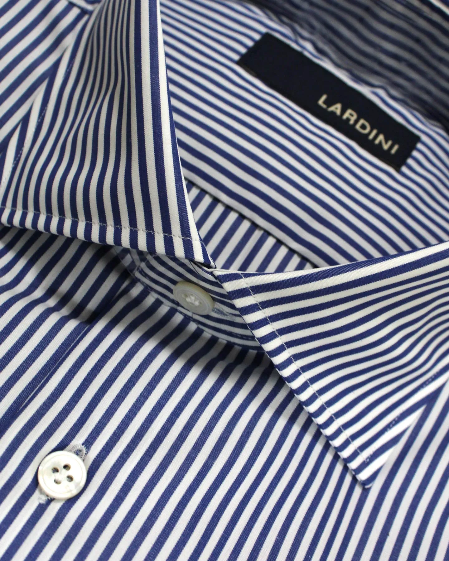 Lardini Dress Shirt White Navy Stripes French Cuffs 44 - 17 1/2